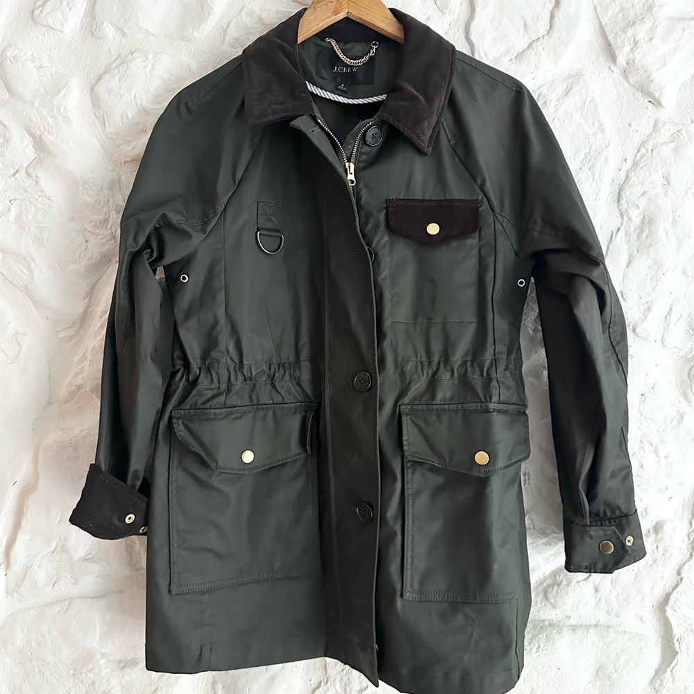 Jcrew Corduroy Cuff Waxed Dark Green Jacket with White Drawstring